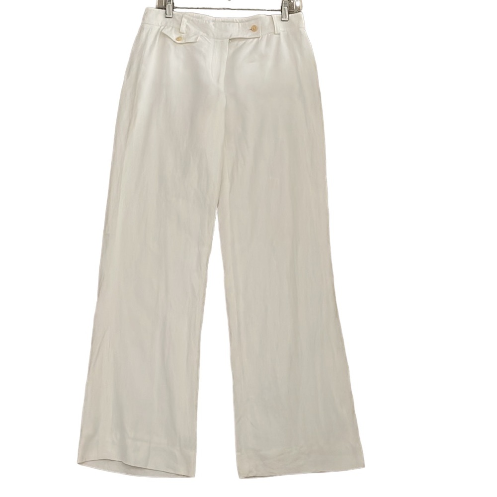 Vintage DKNY White Linen Trousers Cotton Lining Made in Hong Kong